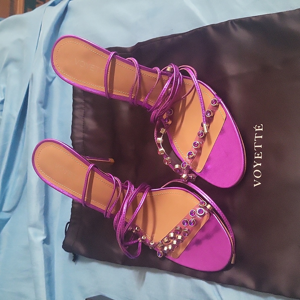 Metallic Purple Rhinestone Stilletto Heels Sandals 40 9 - Picture 6 of 8